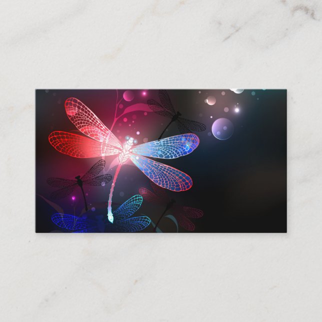 Glowing red dragonfly business card (Front)