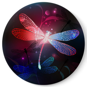 Glowing red dragonfly button