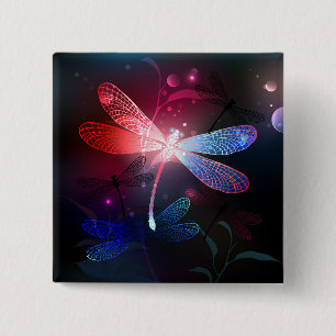 Glowing red dragonfly button