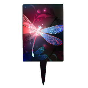 Glowing red dragonfly cake topper