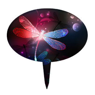 Glowing red dragonfly cake topper