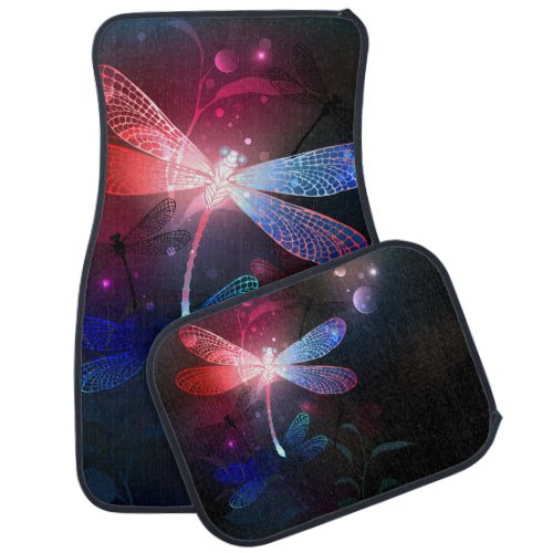 Glowing red dragonfly car floor mat