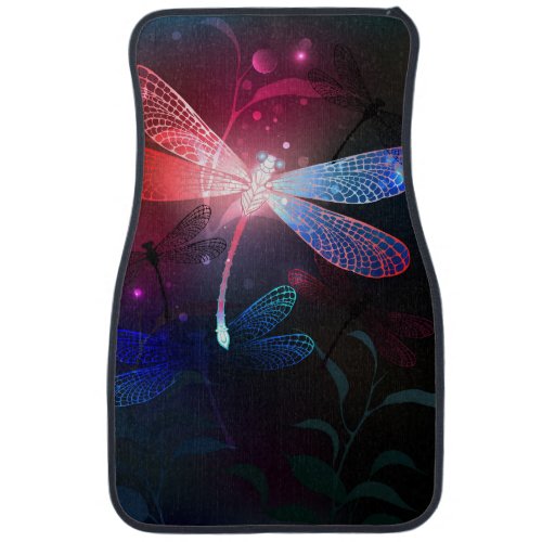 Glowing red dragonfly car floor mat