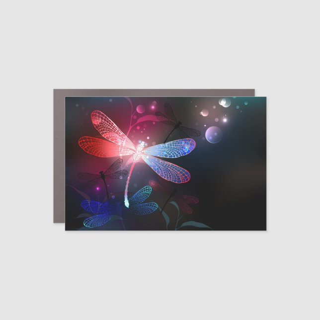 Glowing red dragonfly car magnet (Front)