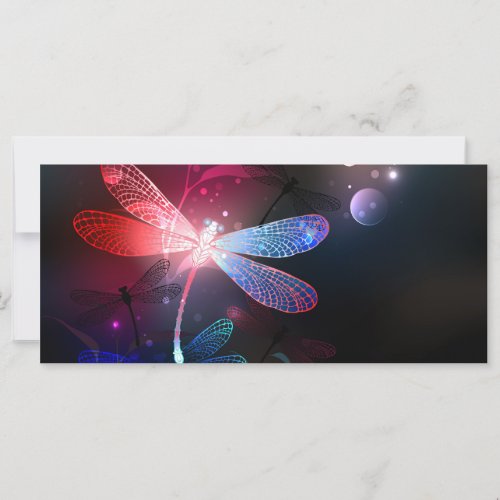 Glowing red dragonfly card