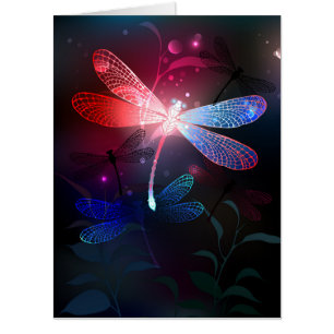 Glowing red dragonfly card