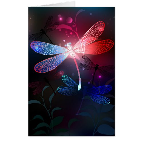 Glowing red dragonfly card