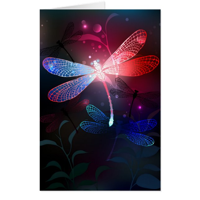Glowing red dragonfly card (Front)