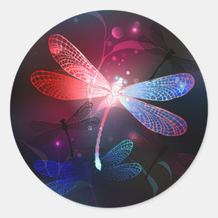 Glowing red dragonfly classic round sticker