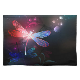 Glowing red dragonfly cloth placemat