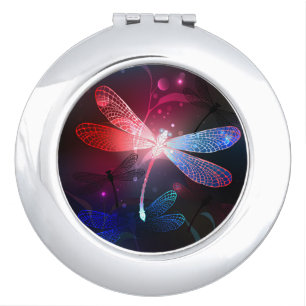 Glowing red dragonfly compact mirror
