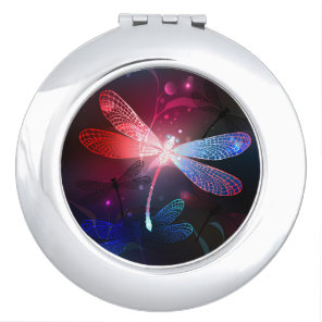 Glowing red dragonfly compact mirror