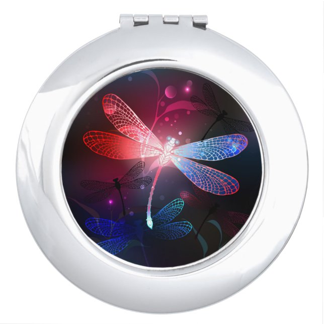 Glowing red dragonfly compact mirror (Front)