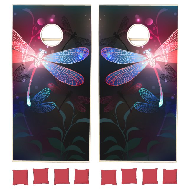 Glowing red dragonfly cornhole set (Set)