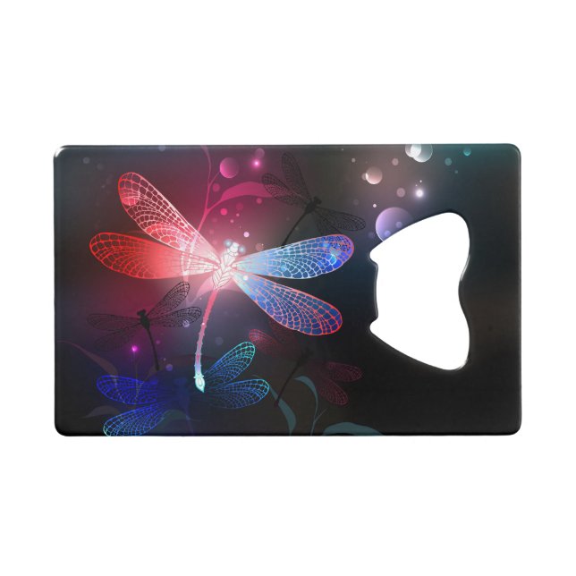 Glowing red dragonfly credit card bottle opener (Front (Horizontal))