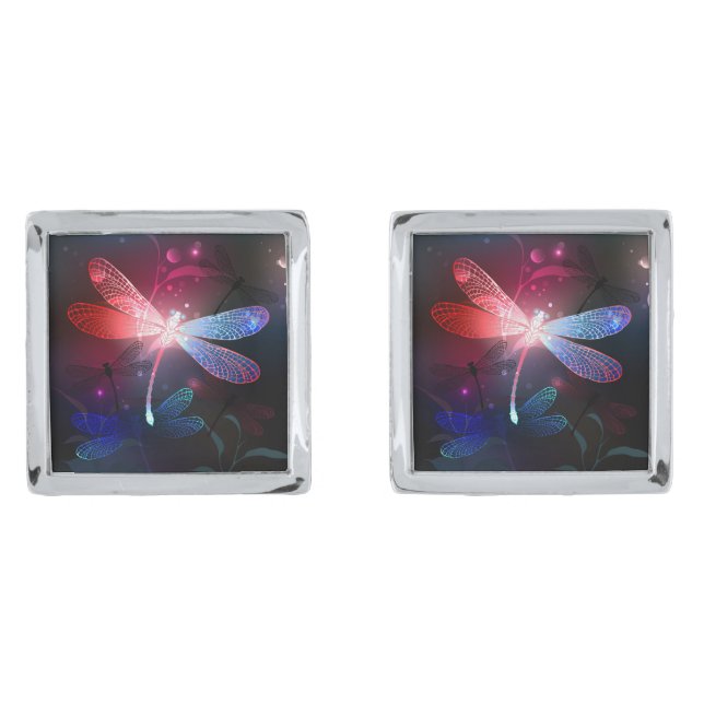 Glowing red dragonfly cufflinks (Front)