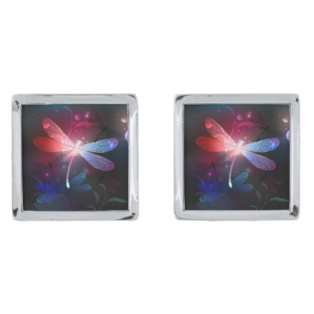 Glowing red dragonfly cufflinks (Front)