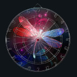 Glowing red dragonfly dart board<br><div class="desc">Glowing,  flying,  red dragonfly,  with transparent,  detailed wings on dark,  nocturnal,  luminous background with tropical plants and fireflies. Red dragonfly.</div>