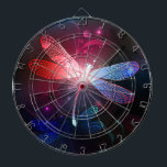 Glowing red dragonfly dart board<br><div class="desc">Glowing,  flying,  red dragonfly,  with transparent,  detailed wings on dark,  nocturnal,  luminous background with tropical plants and fireflies. Red dragonfly.</div>