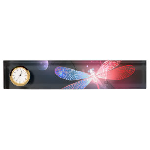 Glowing red dragonfly desk name plate
