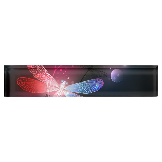 Glowing red dragonfly desk name plate (Front)
