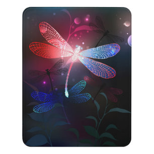 Glowing red dragonfly door sign