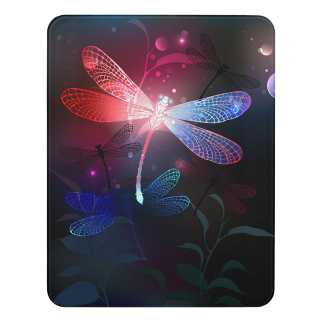 Glowing red dragonfly door sign (Contemporary Vert)