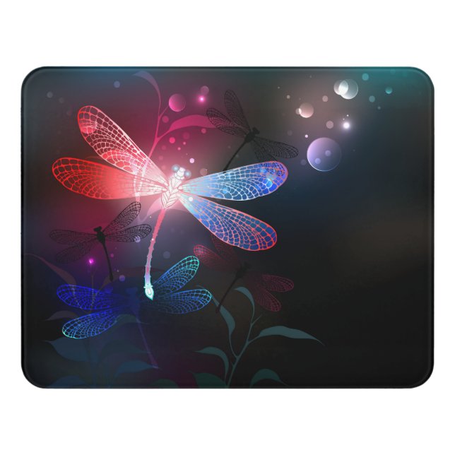 Glowing red dragonfly door sign (Contemporary Front)