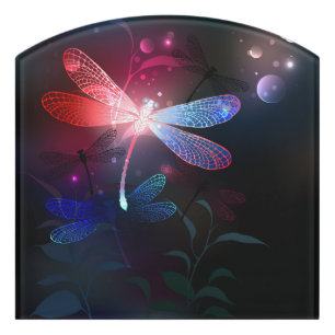 Glowing red dragonfly door sign