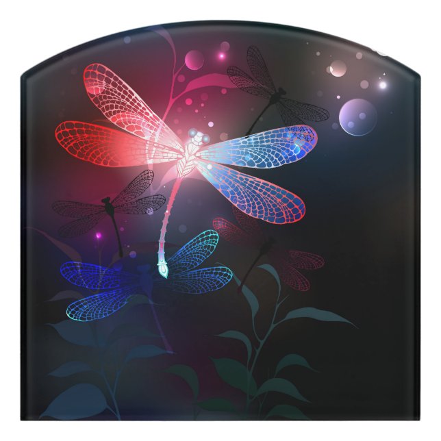 Glowing red dragonfly door sign (Contour Front)