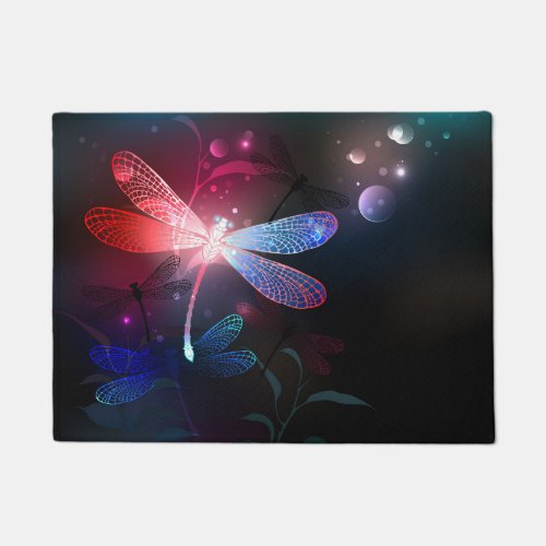 Glowing red dragonfly doormat