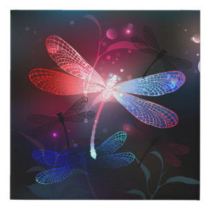 Glowing red dragonfly faux canvas print