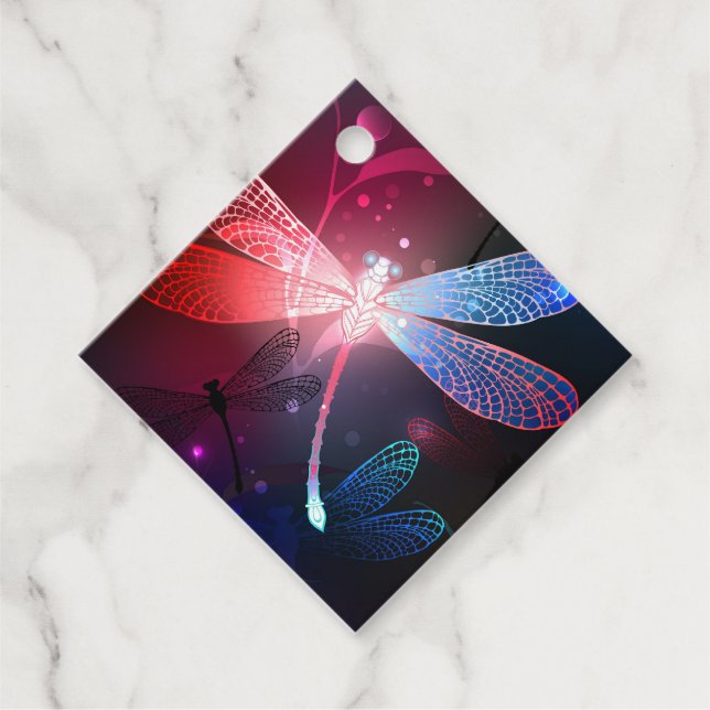 Glowing red dragonfly favor tags (Front)