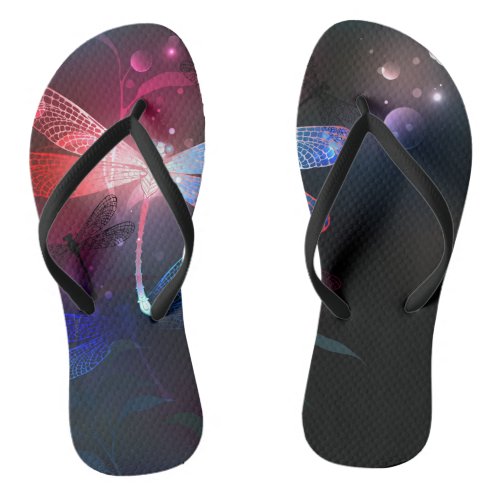 Glowing red dragonfly flip flops