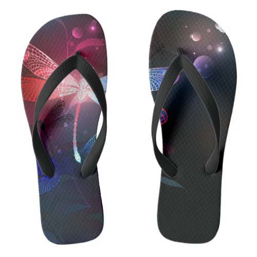 Glowing red dragonfly flip flops