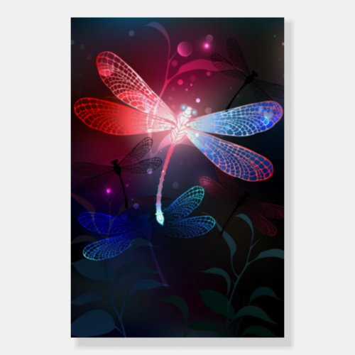 Glowing red dragonfly foam board