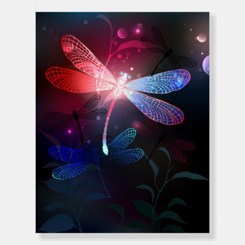 Glowing red dragonfly foam board