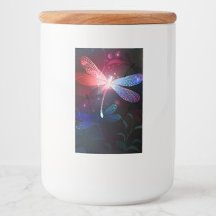 Glowing red dragonfly food label