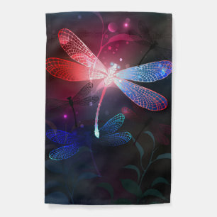 Glowing red dragonfly garden flag