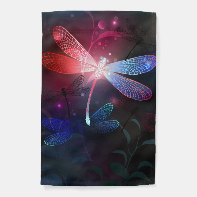 Glowing red dragonfly garden flag (Front)