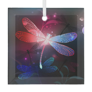 Glowing red dragonfly glass ornament