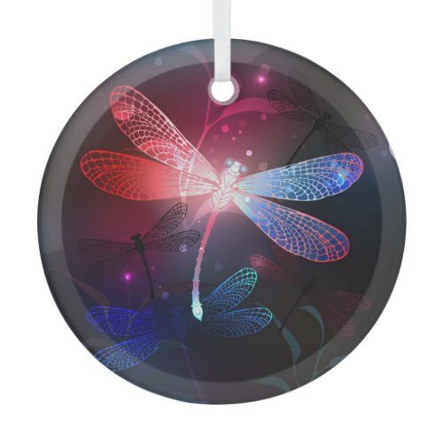 Glowing red dragonfly glass ornament