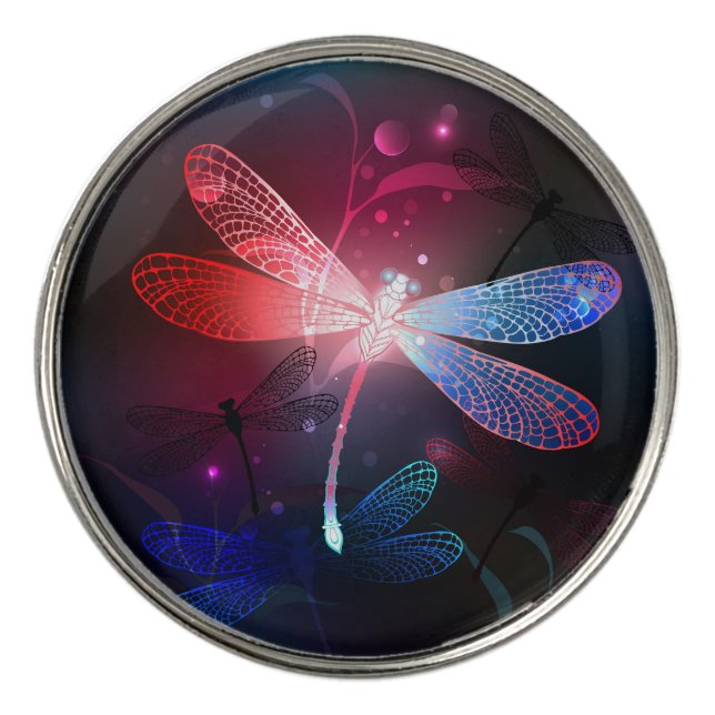 Glowing red dragonfly golf ball marker (Front)