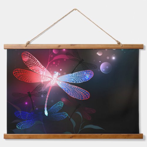 Glowing red dragonfly hanging tapestry
