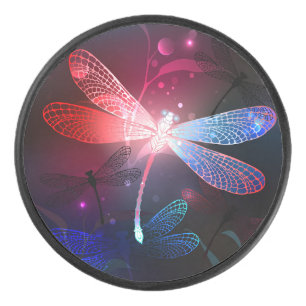 Glowing red dragonfly hockey puck