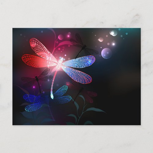 Glowing red dragonfly holiday postcard