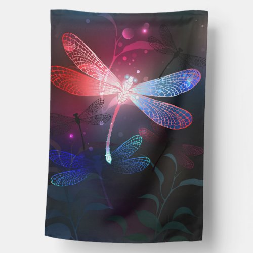 Glowing red dragonfly house flag