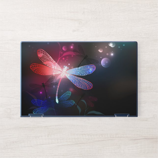 Glowing red dragonfly HP laptop skin (Front)
