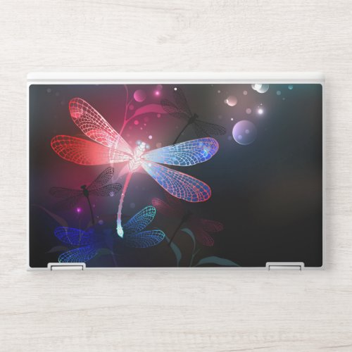 Glowing red dragonfly HP laptop skin