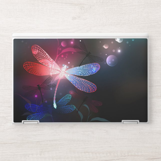 Glowing red dragonfly HP laptop skin (Front)